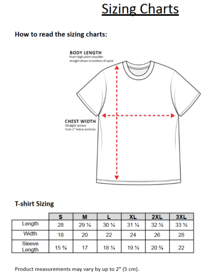 Size Chart for t-shirts